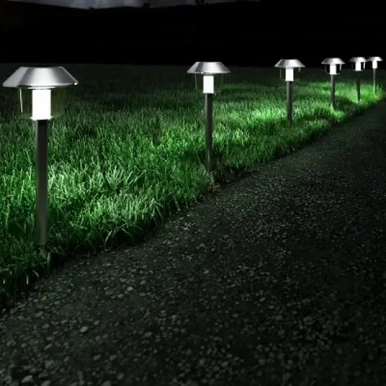 Nature Spring Set of 6 Stainless Steel Solar Pathway Lights &ndash; 17", Silver image {1}