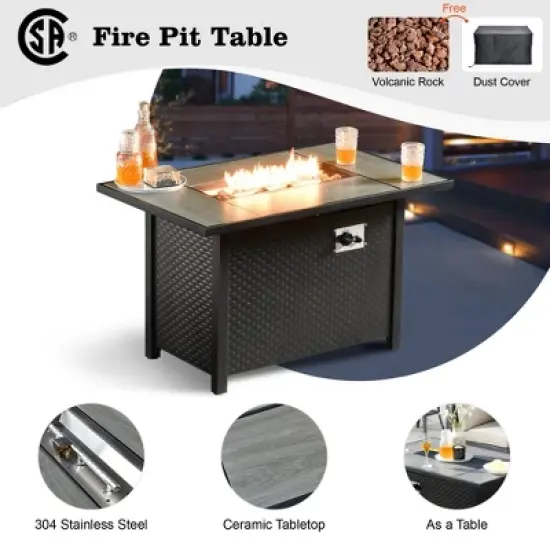 Ovios Venice 9pc Wicker Outdoor Patio Furniture Set Conversation Sofa with a Metal Fire Pit, Swivel Chairs and Cushions image {2}