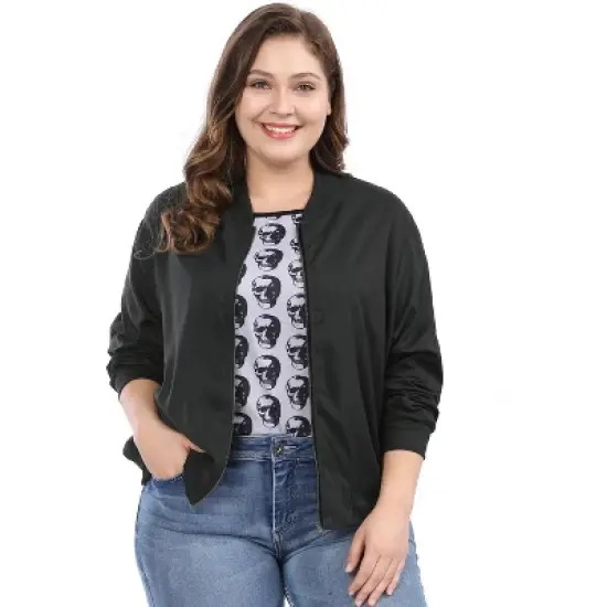 Agnes Orinda Women Plus Size Contrast Trim Zipper Pocket Lightweight Bomber Jacket image {7}