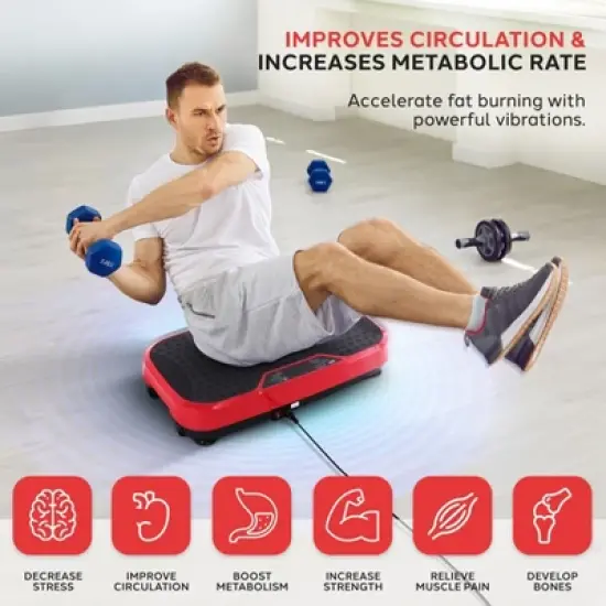 Hurtle Vibration Fitness Machine - Standing Workout Platform with Resistance Bands, Red (HURVBTR36RD) image {2}