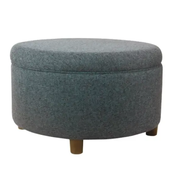 Large Round Storage Ottoman Textured Navy - HomePop: Seating, Footrest, Lift Off Top image {5}