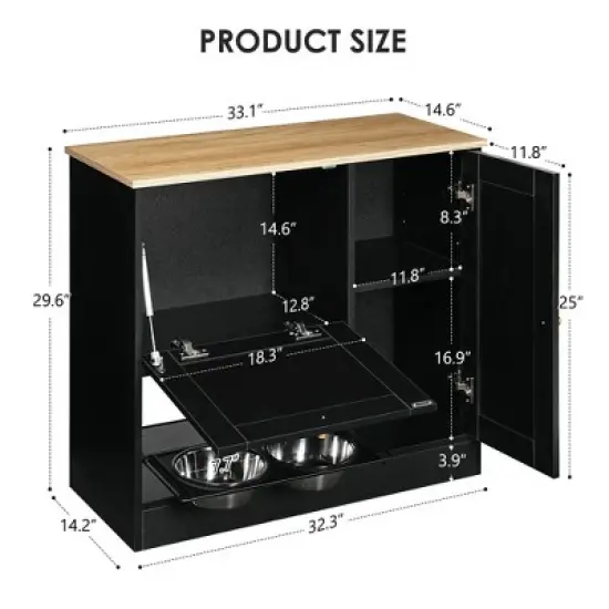 SEVOBAL Pet Bowl Hidden Bowls Feeding Station, Organizational Space for Pet Food and Accessories in Kitchen, Living Room, Black, 38.58"*19.29"*8.27" image {2}