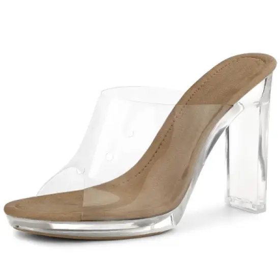 Allegra K Women's Clear Platform Block Heeled Slides Sandals image {10}