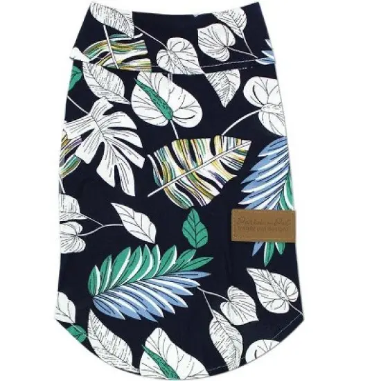 Parisian Pet 'Palm Leaves' Dog & Cat T-Shirt &ndash; Trendy Tropical Summer Pet Clothing, Comfortable & Lightweight - Blue & White image {5}