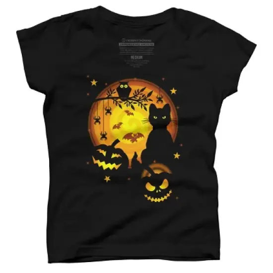 Girl's Design By Humans Halloween Kitty By artizan16 T-Shirt image {3}