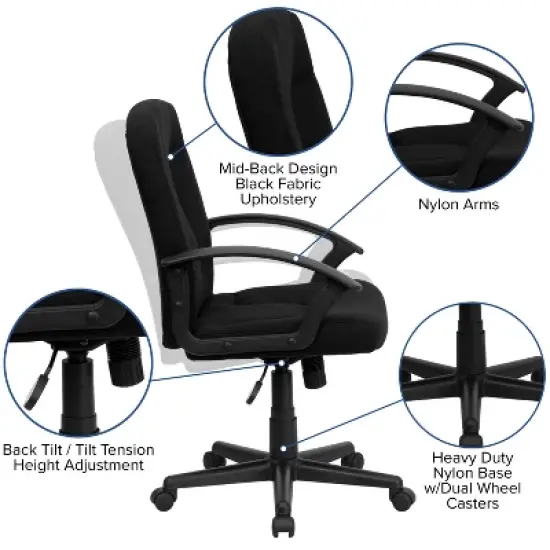 Emma and Oliver Mid-Back Fabric Executive Swivel Office Chair with Nylon Arms image {2}
