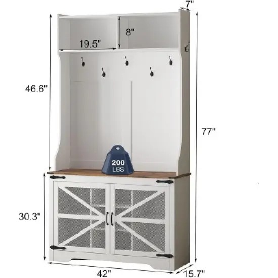 Farmhouse Hall Tree, 4-in-1 Entryway Organizer with 7 Shoe Cubbies & 7 Hooks, Storage Bench for Mudroom/Hallway/Bedroom image {1}