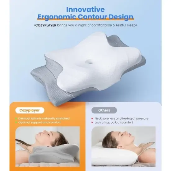 Maison Products Ultra Pain Relief Cooling Pillow, Adjustable Cervical Pillow, Ergonomic Contour Memory Foam Pillows, Orthopedic Bed Pillow image {2}