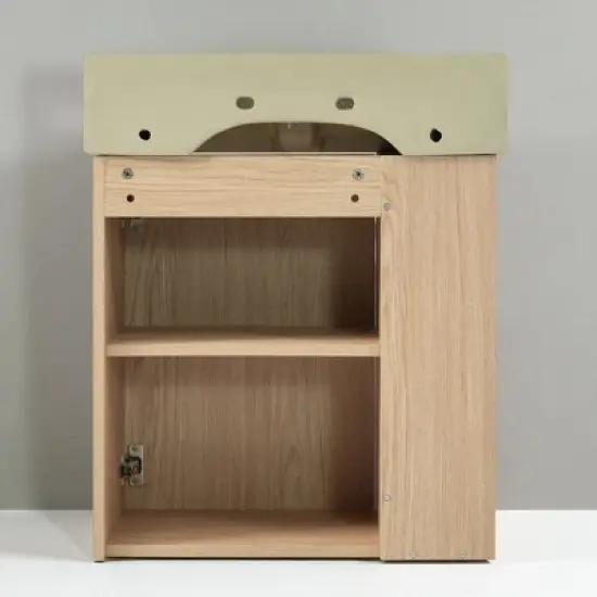 21.6'' Wall-Mounted Bathroom Vanity with Ceramic Sink, Left Side Open Storage, Wave Pattern Door, Soft-Close, Floating Cabinet image {4}