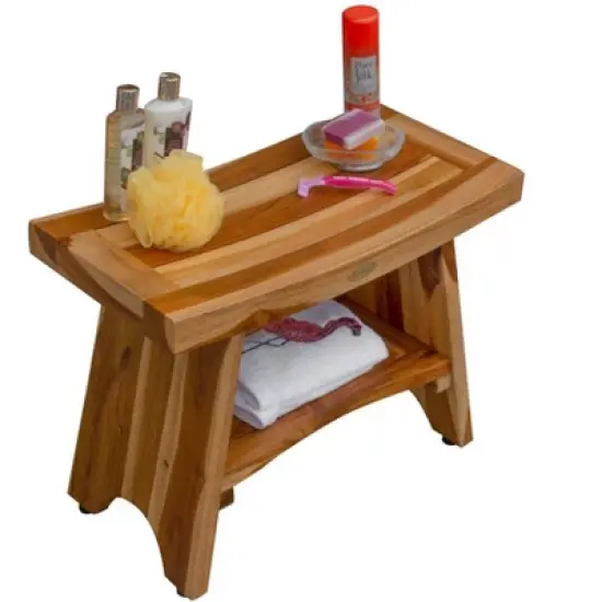 EcoDecors&reg; Serenity&reg; 24" Teak Wood Shower Bench with Shelf in EarthyTeak Finish image {7}