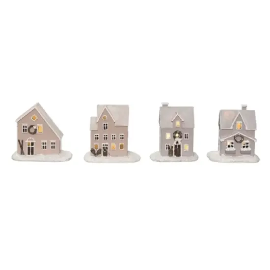Transpac Light Up Resin Nordic Cabin Figurine Set of 4 Christmas Home Decorations for Festive Decor image {1}