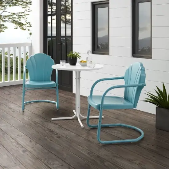 Tulip 3pc Outdoor Bistro Set with Table & 2 Chairs - Blue - Crosley image {3}