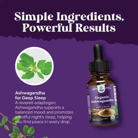 Organic Ashwagandha Drops, Adaptogenic Pure Ashwagandha Tincture for Energy Stress and Mood Support, Nature's Craft, 30mL image {2}