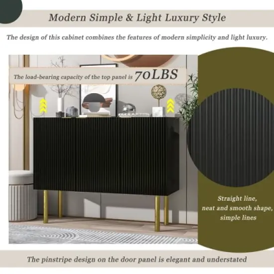 Modern Sideboard, Buffet  Cabinet with Metal handles & Legs and Adjustable Shelves-ModernLuxe image {3}