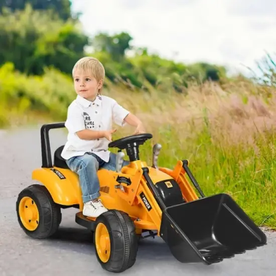 Costway Kids Ride On Excavator Digger 6V Battery Powered Tractor w/Digging Bucket Yellow image {1}
