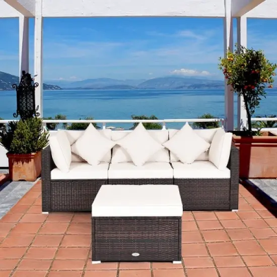 Tangkula 4PCS Rattan Patio Sofa Conversation Set Outdoor Furniture Set w/ Cushion image {9}