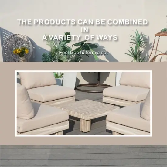 Moda Furnishings 4-Person Outdoor Patio Aluminum Wood Grain Sectional Seating Group With Beige Cushions image {4}