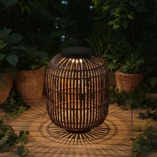 JONATHAN Y Nara Modern Global Faux Rattan Integrated Indoor/Outdoor LED Solar Powered Lantern image {6}