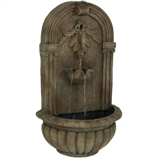 Sunnydaze 27"H Electric Polystone Florence Outdoor Wall-Mount Water Fountain, Florentine Stone Finish image {6}