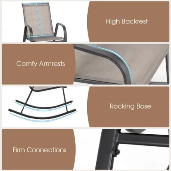 Tangkula Set of 2 Metal Rocking Chair Heavy-Duty Rocker Outdoor Anti-Slip Brown Patio image {5}