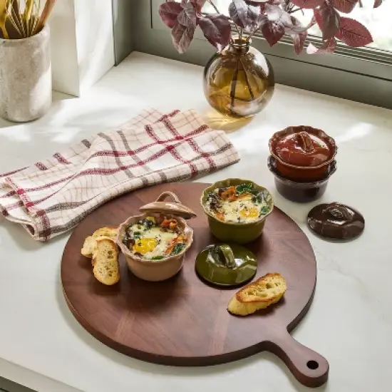 Set of 4 6oz Round Ramekins with Ruffled Edge Brown/Red/Green/Tan - Hearth & Hand&trade; with Magnolia image {1}