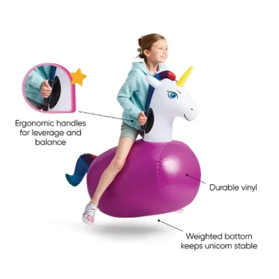 HearthSong Set of 2 Inflatable Unicorn Ride On Bouncer Hop Toy for Kids' Active Play image {3}
