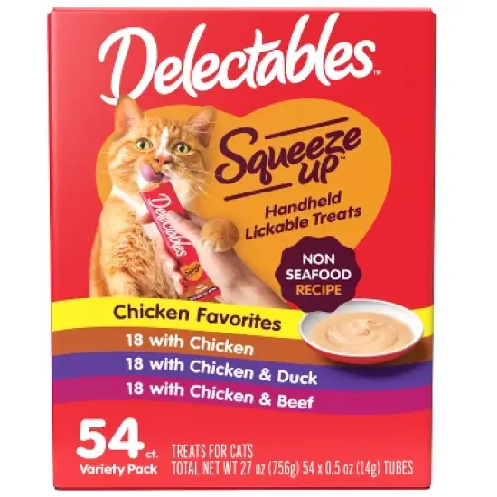 Delectables Duck, Beef and Chicken Flavor Squeeze Up Variety Pack Cat Treats - 27oz/54ct image {3}