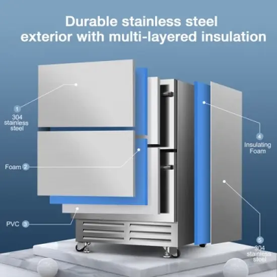 SOZT 23.4 in. 4.9 cu. ft. Stainless Steel Built-In Under Counter Drawer Beverage Fridge with Double Drawer image {2}