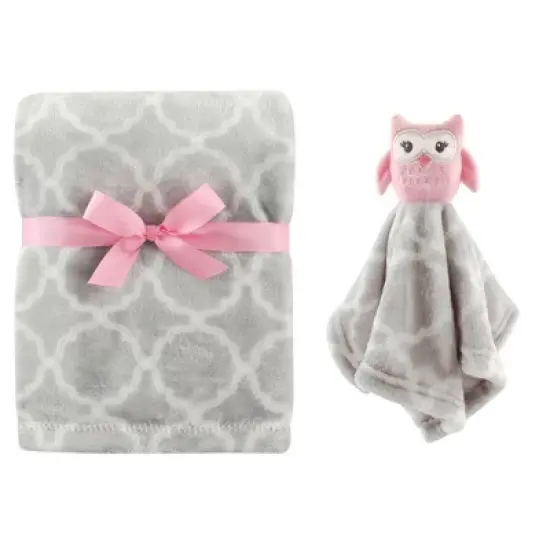 Hudson Baby Infant Girl Plush Blanket with Security Blanket, Gray Owl, One Size image {1}