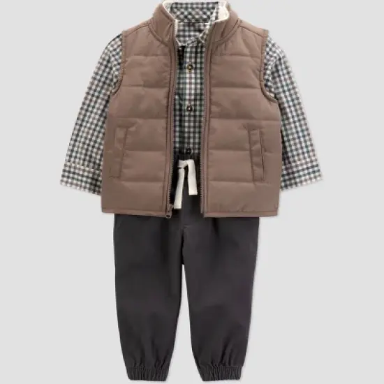 Carter's Just One You&reg; Baby Boys' 3pc Top & Bottom Vest Set - Brown/Gray image {1}