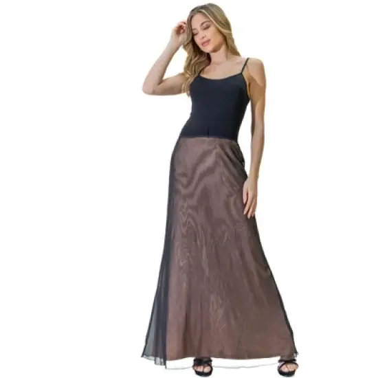 Womens Elastic Waist Sheer Fabric Overlay Maxi Skirt image {3}