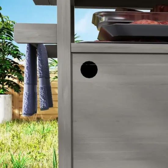 Outsunny Outdoor Grill Cart w/ Wheels and Storage Cabinets, Solid Wood Outdoor Kitchen Island w/ Stainless Steel Top, Integrated Hole image {5}