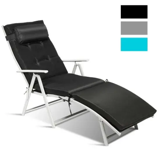 Costway Folding Chaise Lounge Chair w/Cushion Black\Gray\Turquoise image {2}