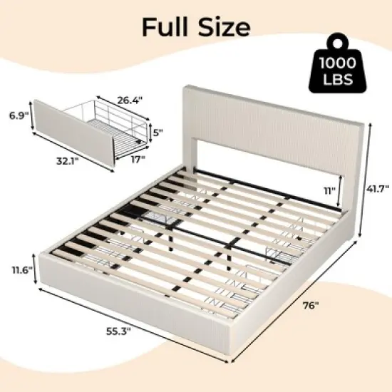 Bed Frame with Tall Tufted Wingback Headboard, Platform Velvet Upholstered Full Bed Frame with 4 Storage Drawers and Wooden image {1}