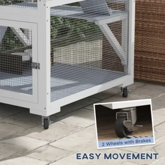 SKYONE Mobile Outdoor Cat Enclosure with Hammock, Ramps & Sleeping Box, Weather-Resistant Fir Wood, image {7}