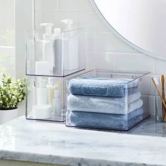 Bathroom Organizer Bin with Handles Clear - Brightroom&trade; image {1}