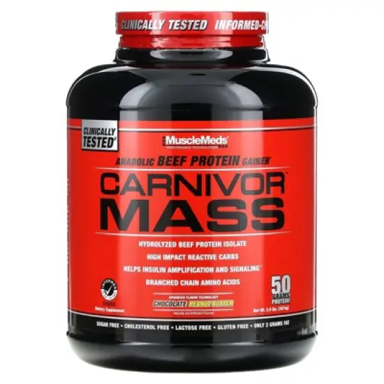 MuscleMeds Carnivor Mass, Anabolic Beef Protein Gainer, Chocolate Peanut Butter, 5.9 lbs (2,674 g) image {4}