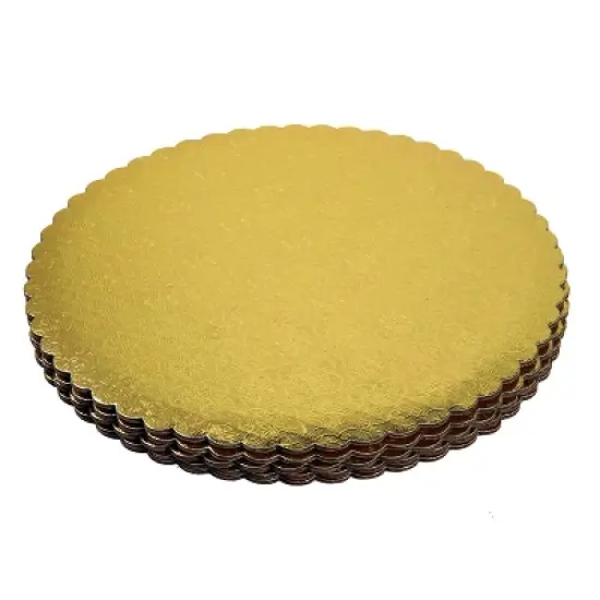 O'Creme Gold Scalloped Corrugated Round Cake Board, 8", Pack of 10 image {2}