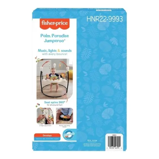 Fisher-Price Palm Paradise Jumperoo Adjustable Baby Bouncer Activity Center with Swivel Seat, Lights, Sounds, Music, and Developmental Toys image {4}