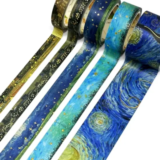 Wrapables Decorative Gold Foil Washi Tape Box Set for Arts & Crafts, Scrapbooking, Stationery, Diary (10 Rolls), Artwork image {2}