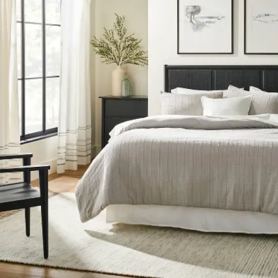 Engineered Hem Stripes Curtain Panel Cream/Gray - Hearth & Hand&trade; with Magnolia image {2}