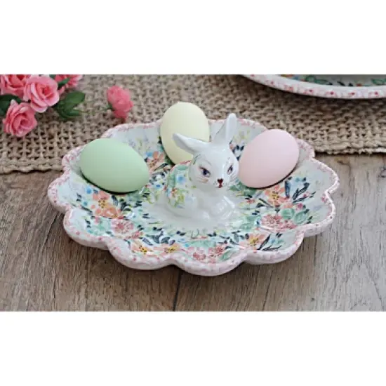 Blue Rose Polish Pottery Vena Bunny Egg Plate image {1}