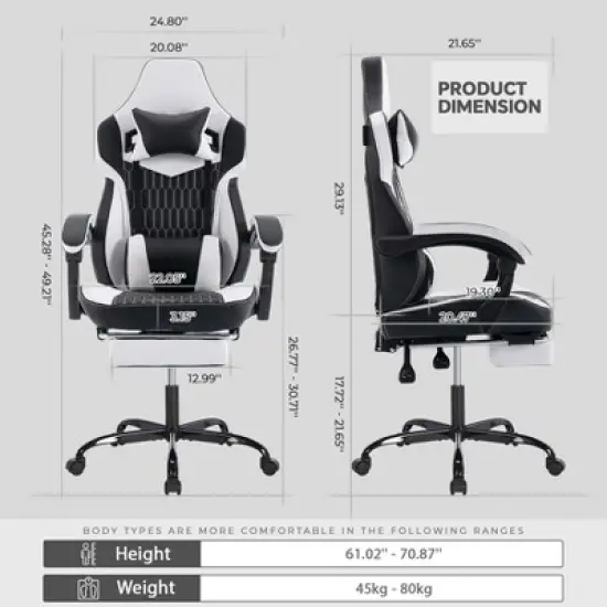 Gaming Chair with Footrest, High Back Gaming Chairs PVC Leather Ergonomic Office Gamer Chair Headrest Lumbar Support Racing Style Video Gaming Chair image {2}