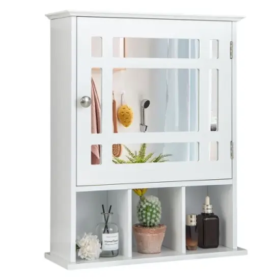 Tangkula Mirrored Medicine Cabinet Bathroom Wall Mounted Storage W/Adjustable Shelf image {9}