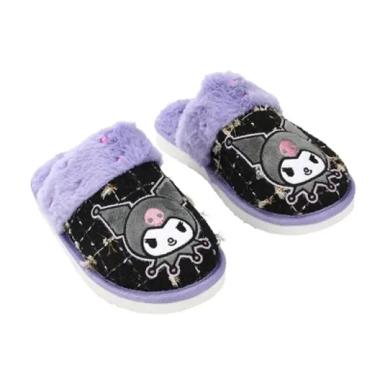 Kuromi Character & Rhinestones Women's Black Tweed Mules image {1}