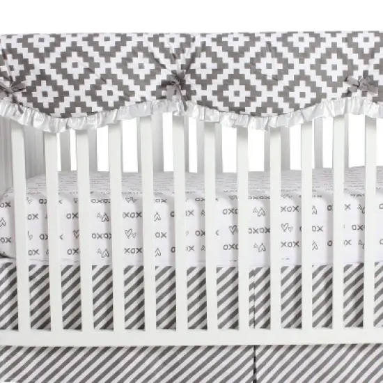 Bacati - Love Gray/Silver Stripes Long Side Crib Rail Guard Cover image {3}