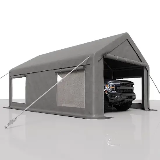 12 x 20ft Heavy-Duty Carport Canopy with Roll-Up Windows & DoorsThickened Wind Ropes, Ground Nails image {8}