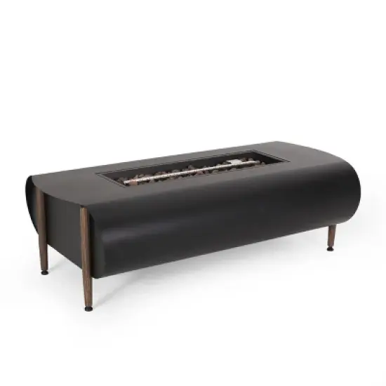 GDFStudio Romar Outdoor 50,000 BTU Rectangular Fire Pit, Dark Gray/Wood Pattern image {8}