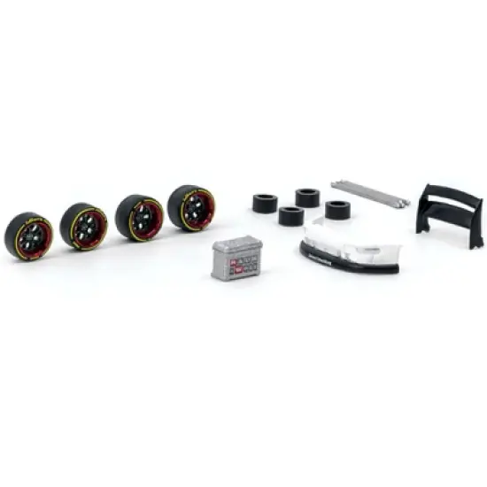 "AL13 Wheels DC 003" Red and Black Wheels and Parts Designed for RWB Models "Parts64" Series for 1/64 Model Cars by Tarmac Works image {1}