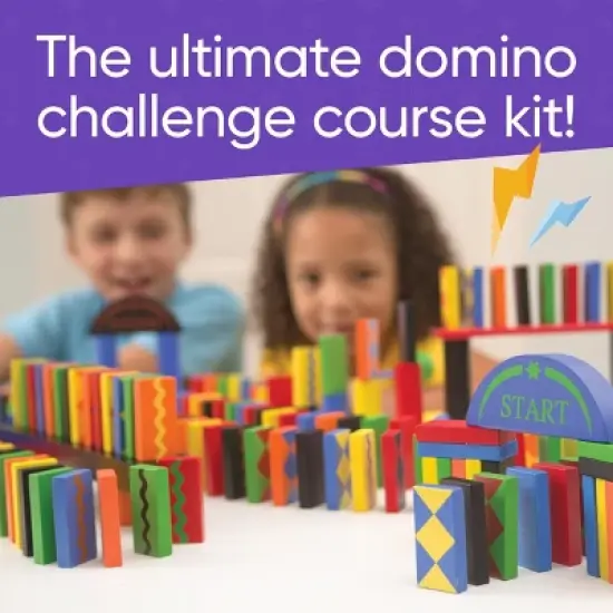 HearthSong Deluxe 279-Piece Wooden Domino Race Set with Obstacles, Starting Wand and Wooden Ball image {2}